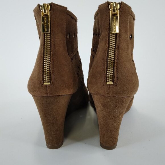 Michael Michael Kors Uma Brown Suede Wedge Peep Toe Ankle Boots Size 10M - Picture 5 of 13